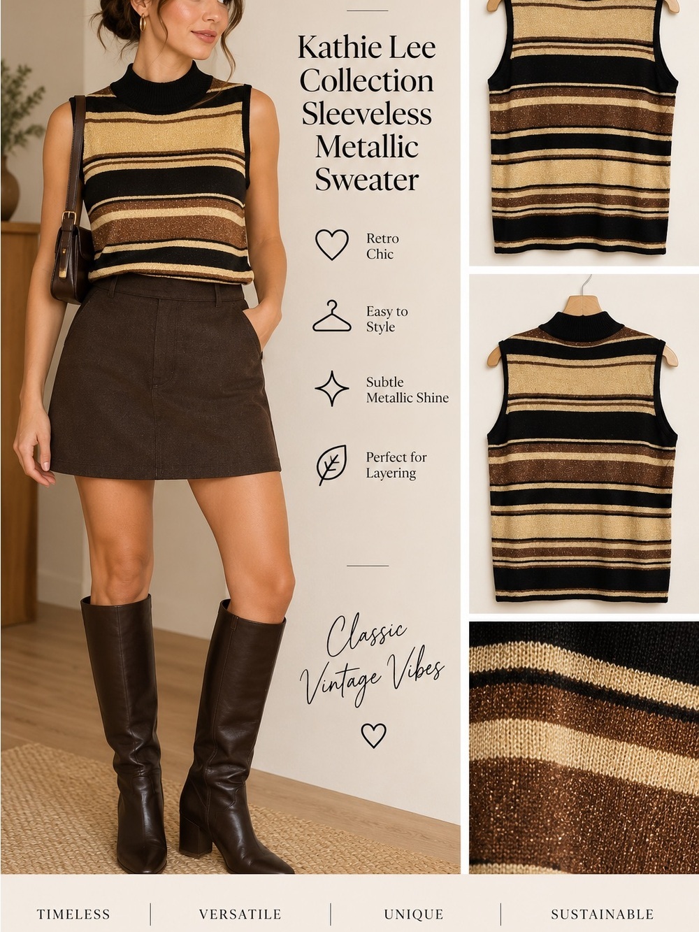 Vintage Kathie Lee Collection Sleeveless Metallic Sweater